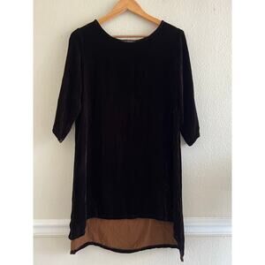Cut‎ Loose Velvet Silk Blend Tunic 3/4 Sleeve brown reddish color Small grunge
